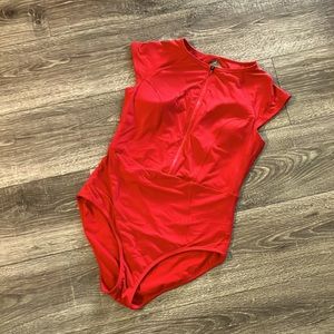 Athleta red swimsuit with zipper front